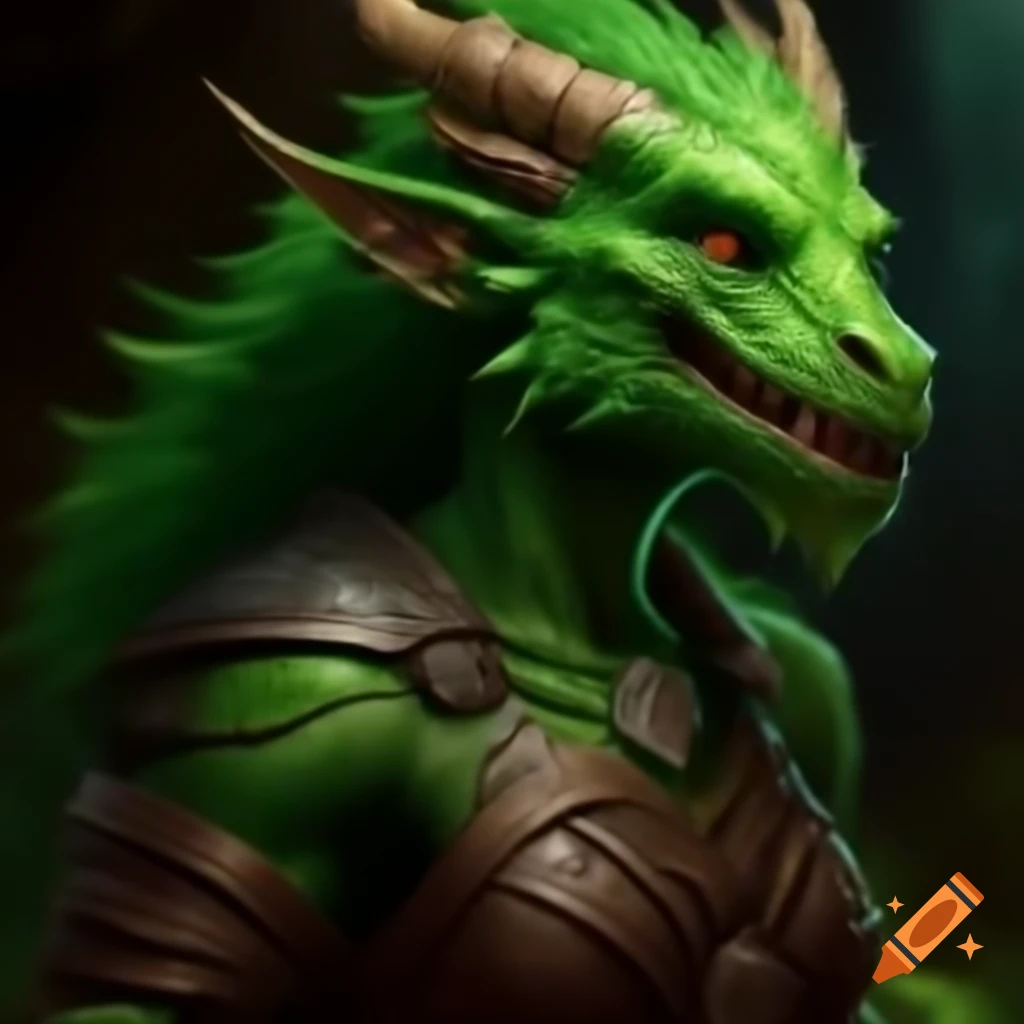 Female green dragonborn barbarian character