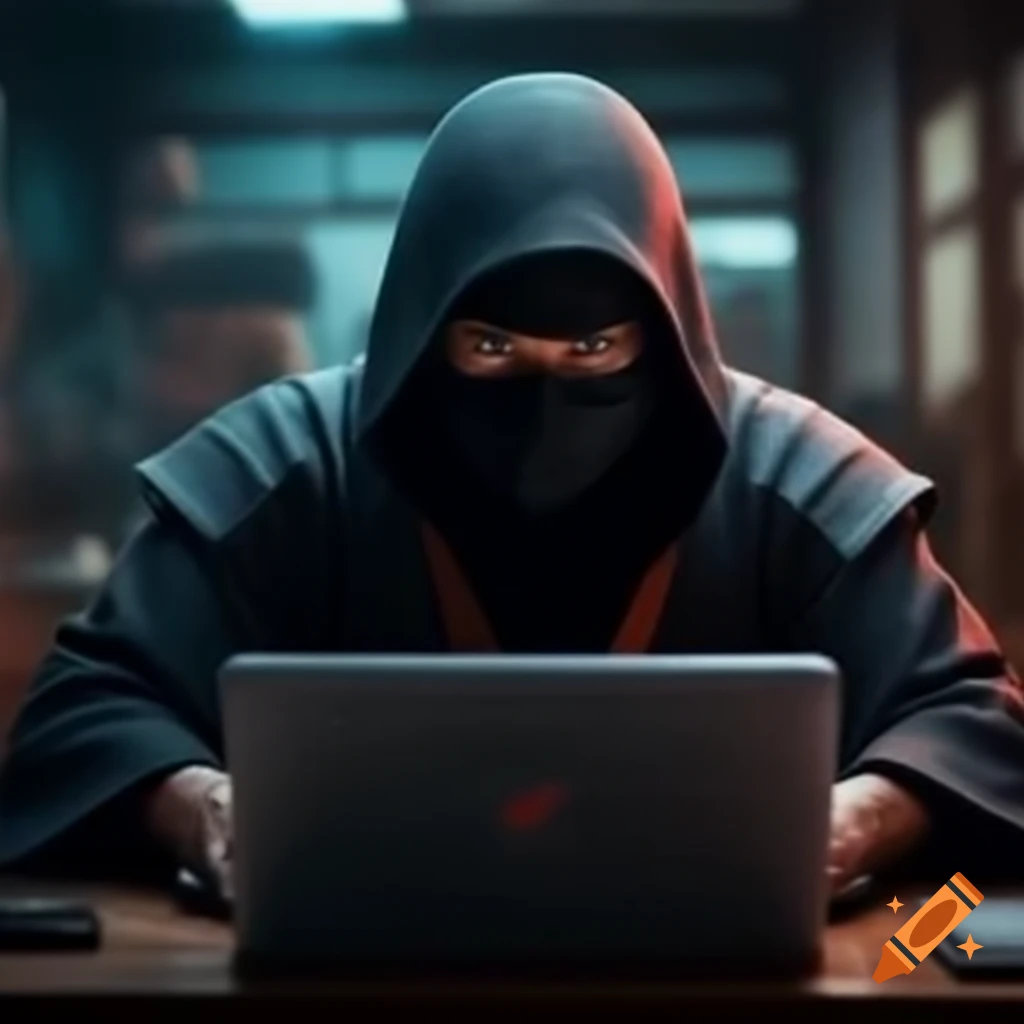 Ninja working on a computer