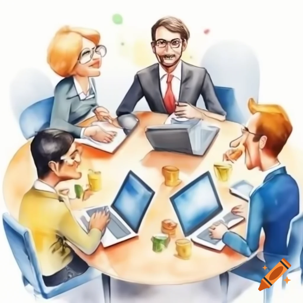 Caricature illustrating teamwork and digital culture