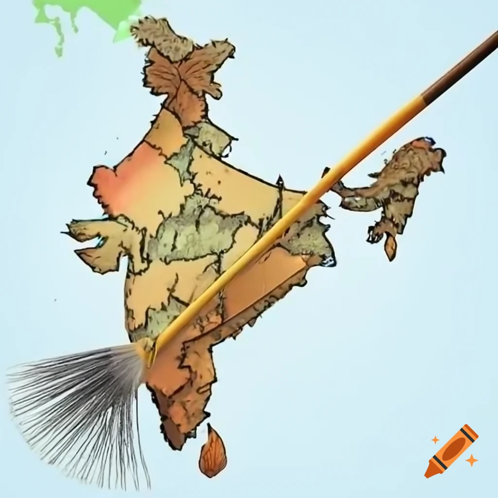 Symbolic representation of broom sweeping Indian map with 'Clean India' message