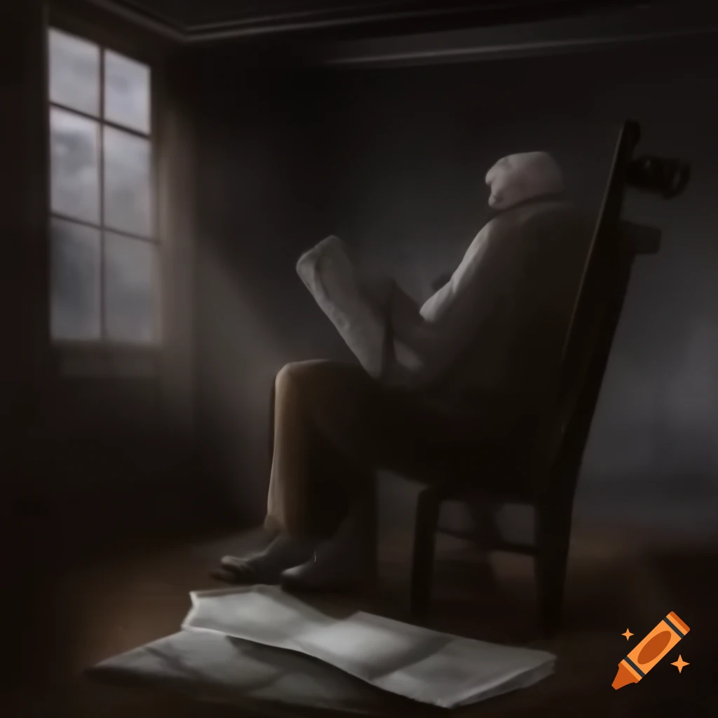 Mysterious old man reading newspaper in rustic dimly lit room