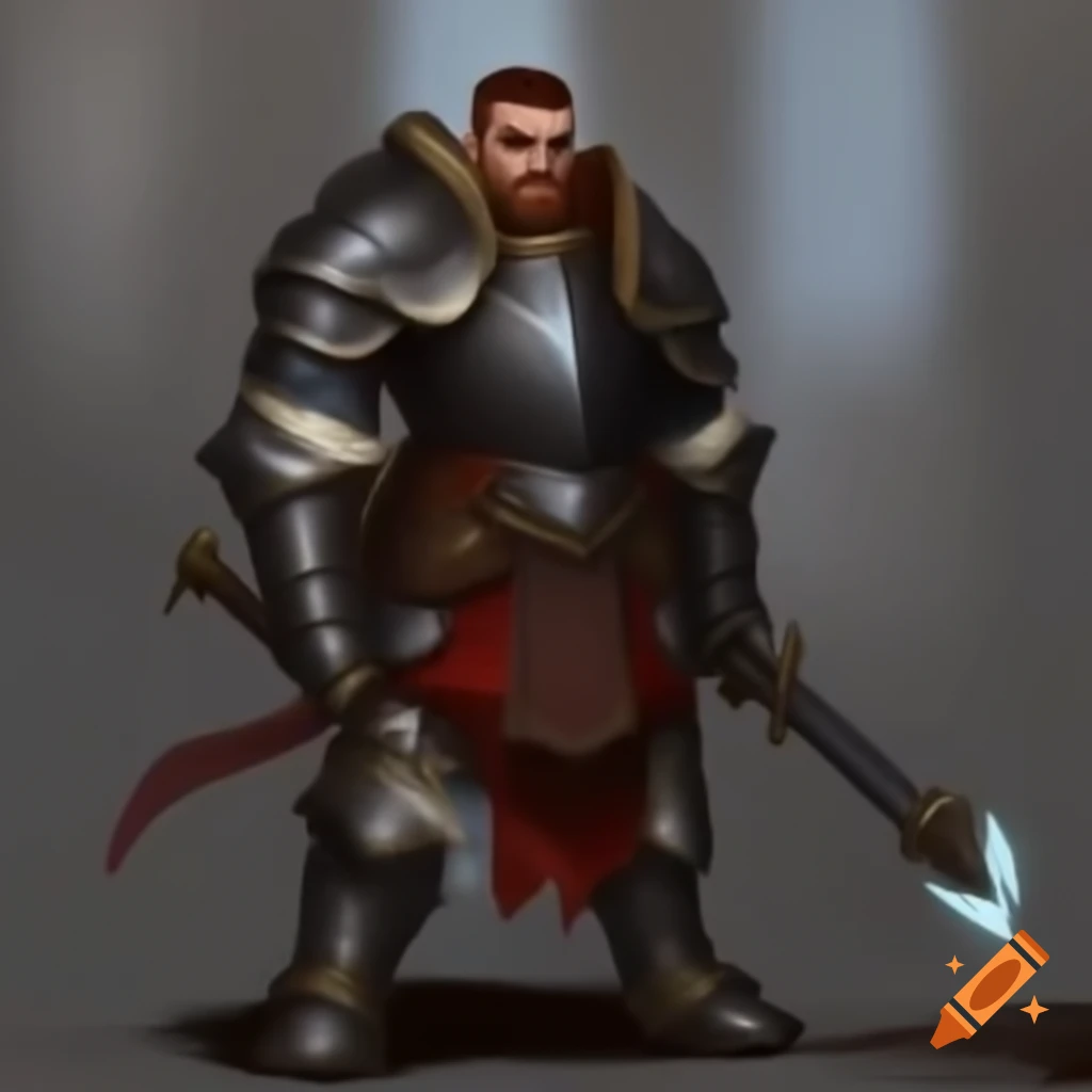 Full body view of a male paladin in armor