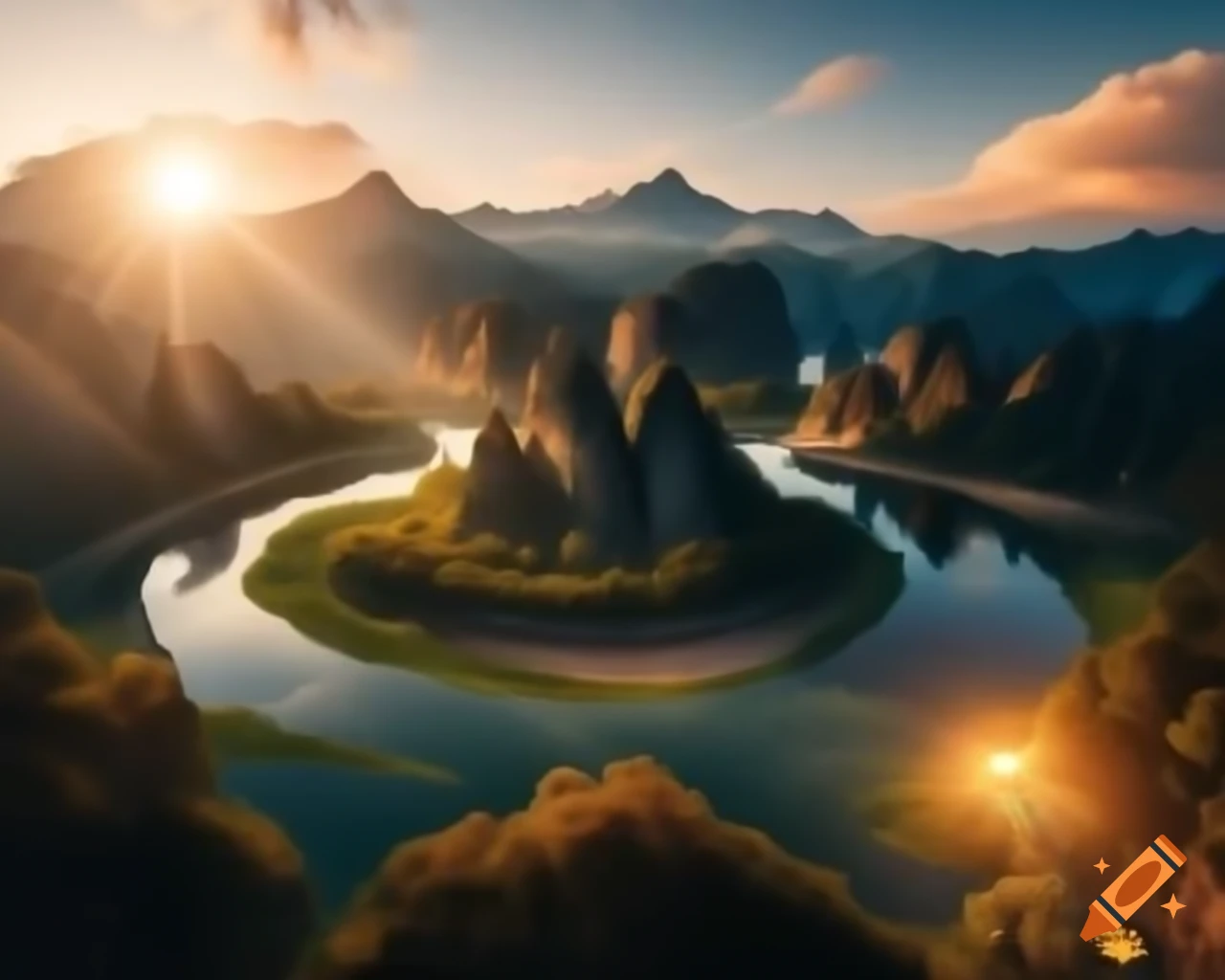 Legendary mountain lake shining in wilderness with towering peaks