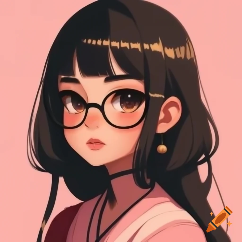 Moroccan anime girl with glasses and cute attire on pink background