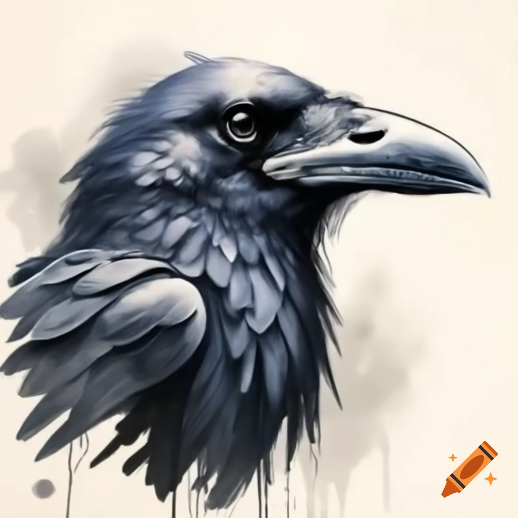 Detailed illustration of a raven head