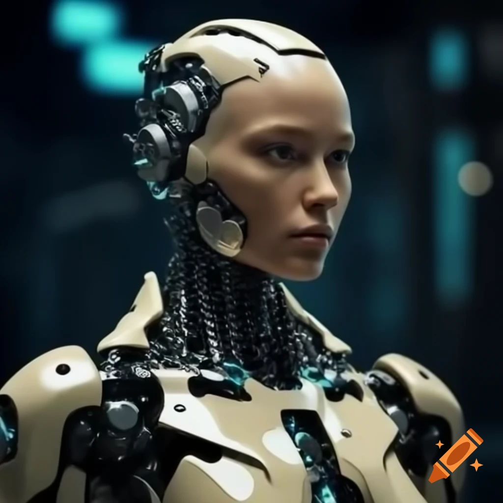Futuristic robots in a high-tech environment