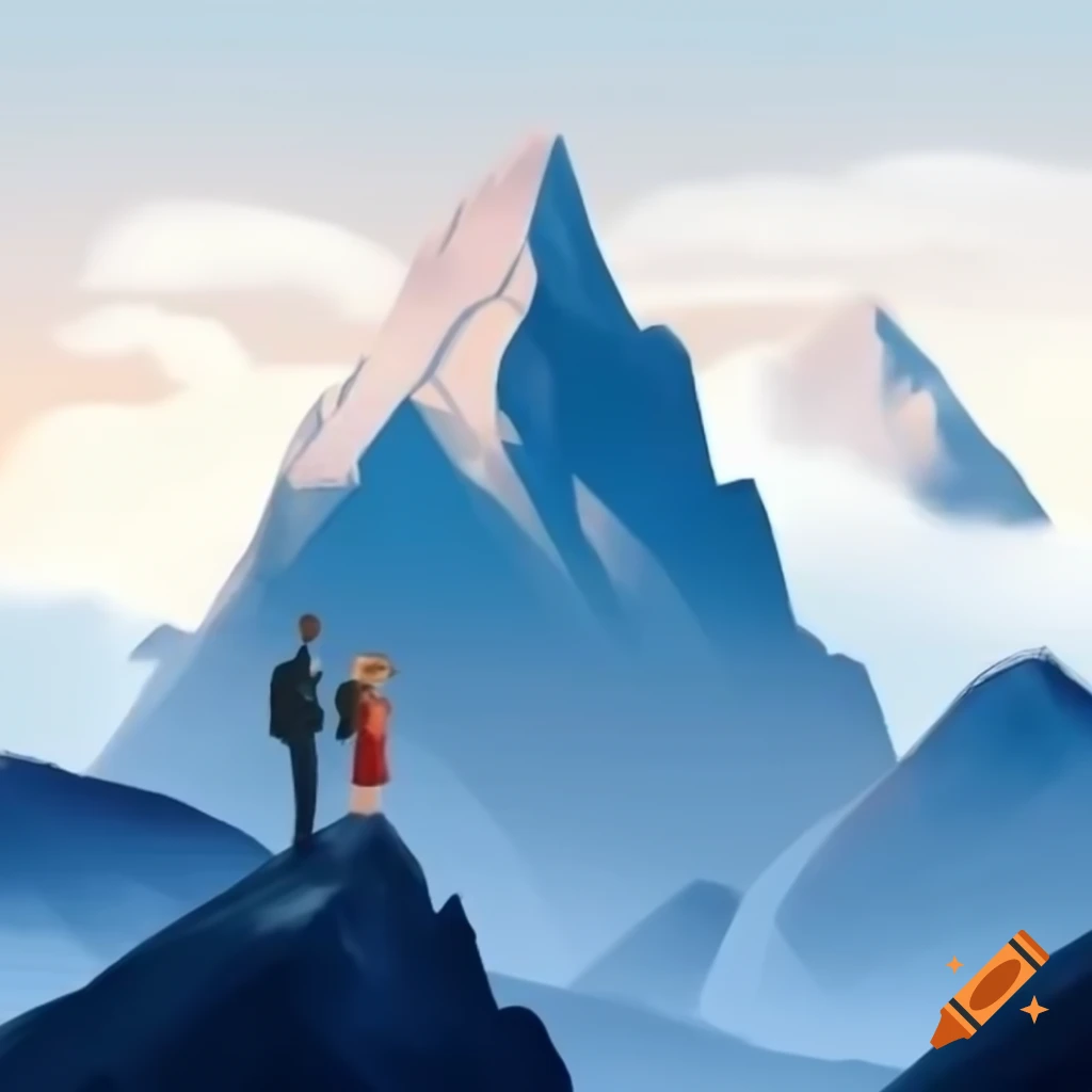 Couple standing atop a mountain, illustrated by Ivan Bilibin
