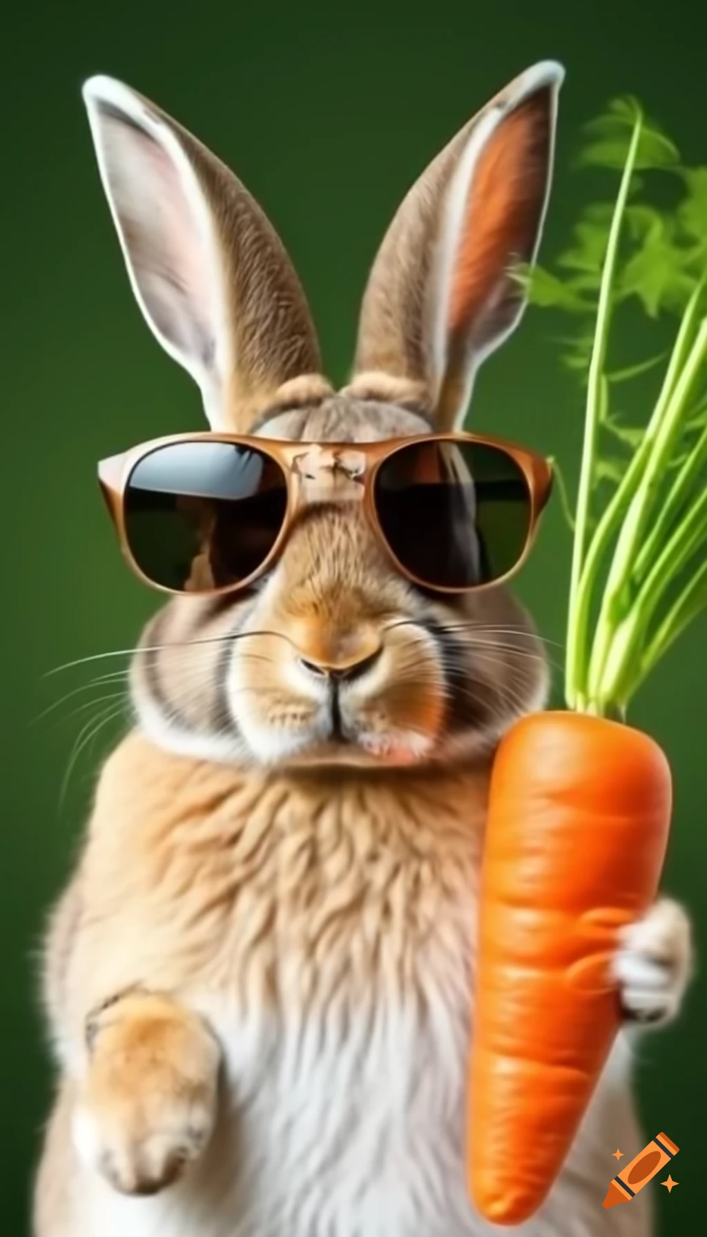 Rabbit wearing sunglasses eating a carrot