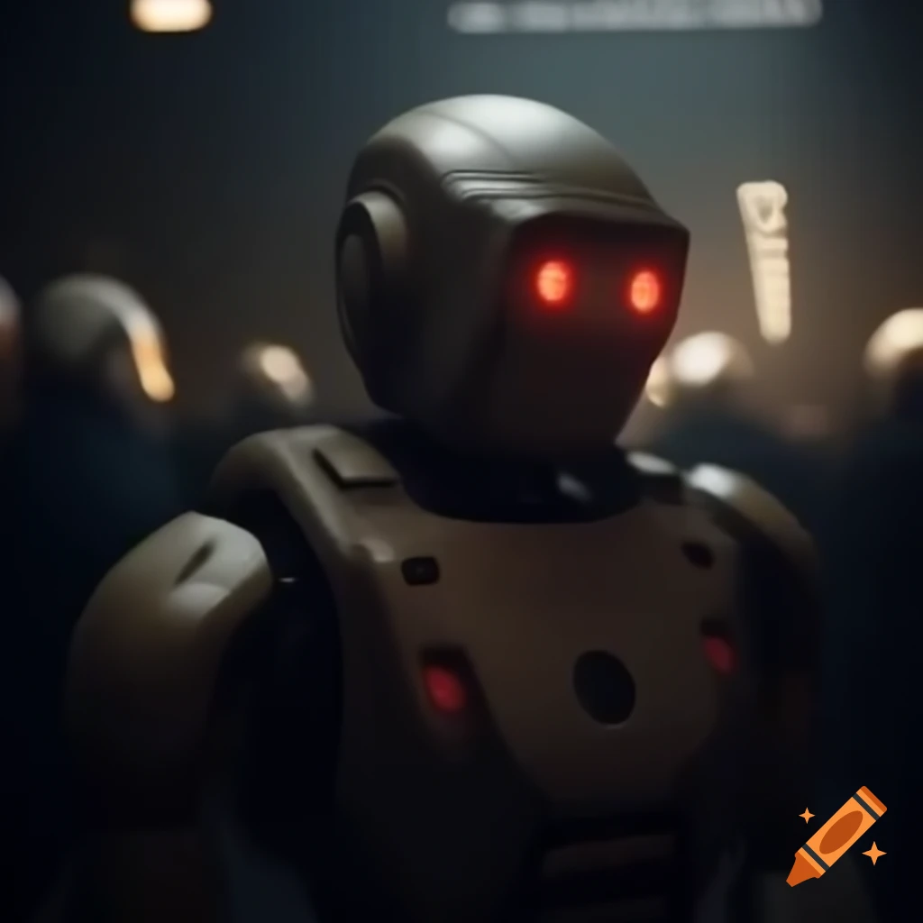 A.I. Digital Robot Dreamweaver interacting with heroes in a sci-fi narrative