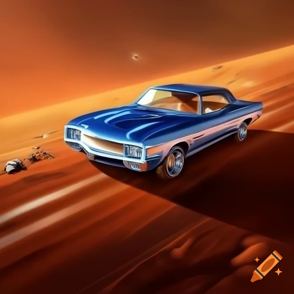 Ford Stingray driving through outer space towards Mars