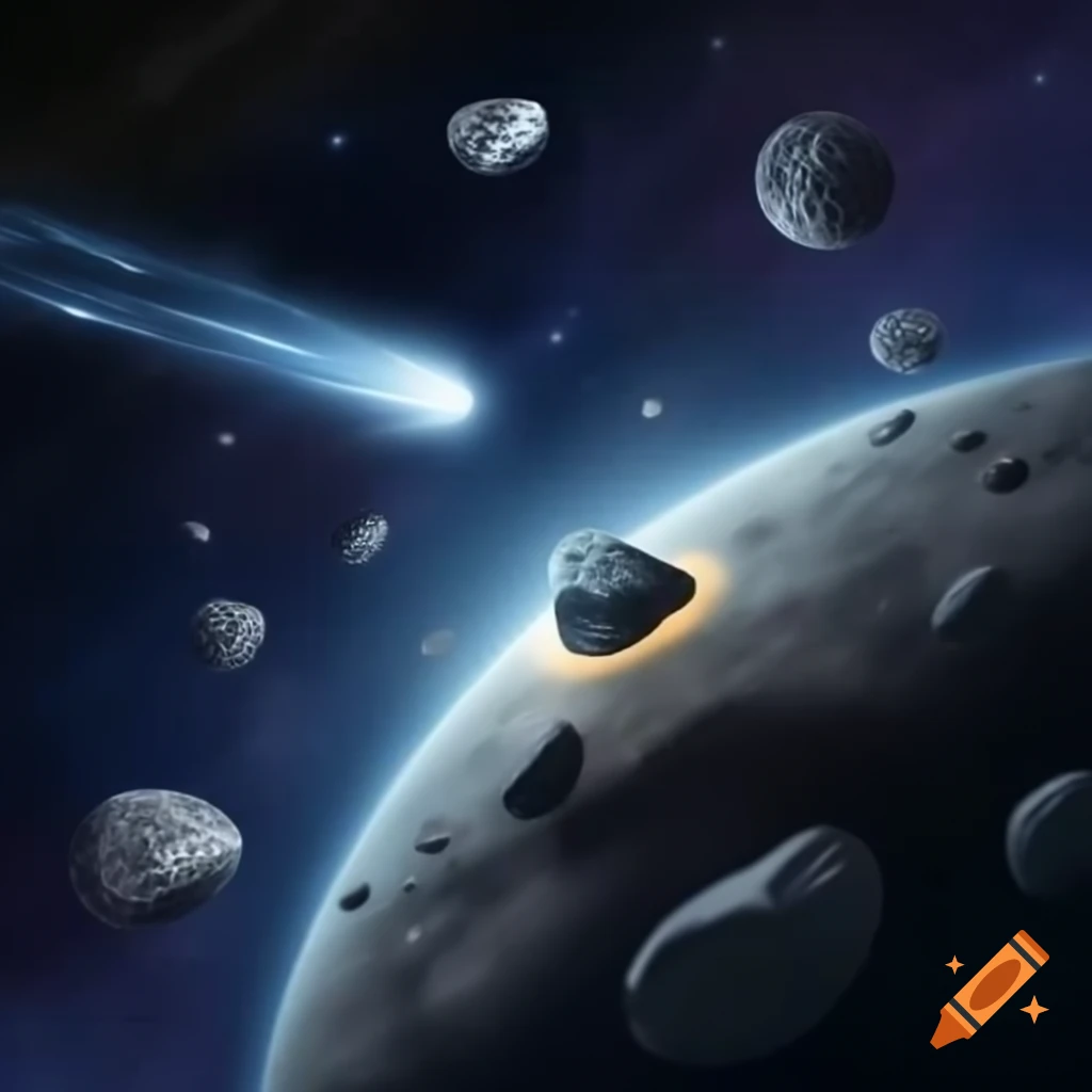 Cute animals on asteroid floating through space and galaxies