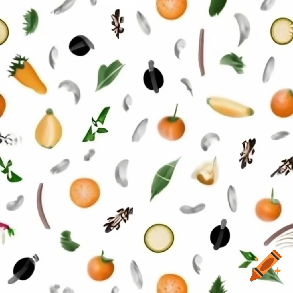Supermarket items including fruits, vegetables, bread, milk, and canned goods on white background