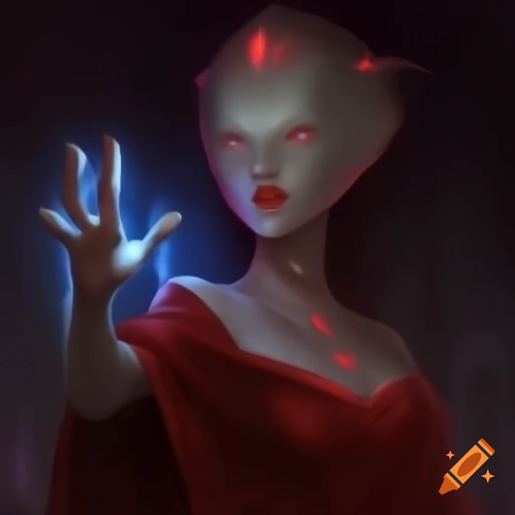 Scene in Queen's chambers aboard alien mothership featuring Angel Alien Vampire Goddess