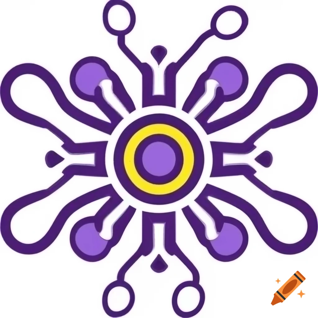 Purple and yellow printed circuit flower logo