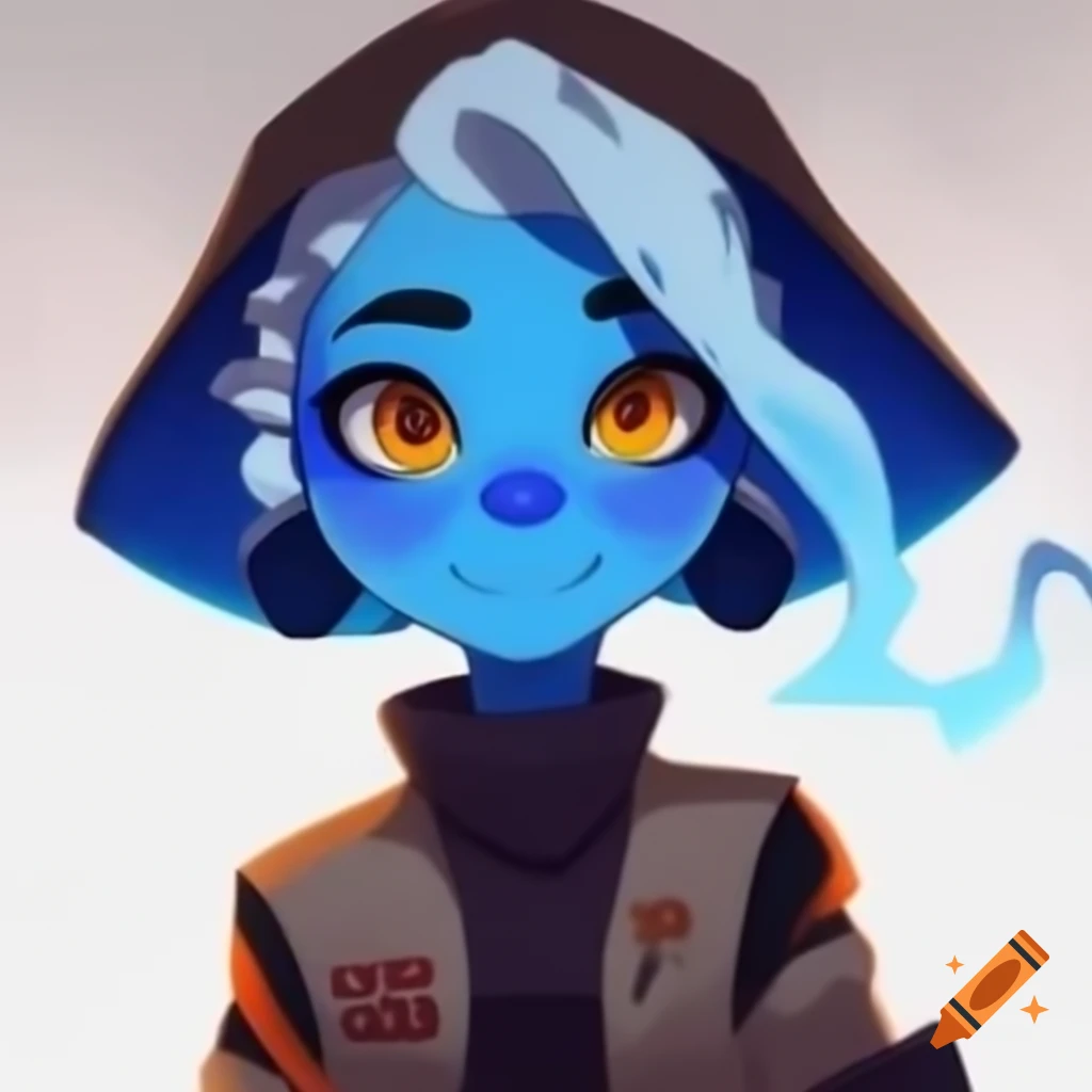 Blue Twi'lek character from Star Wars in 90s anime style with freckles and open jacket