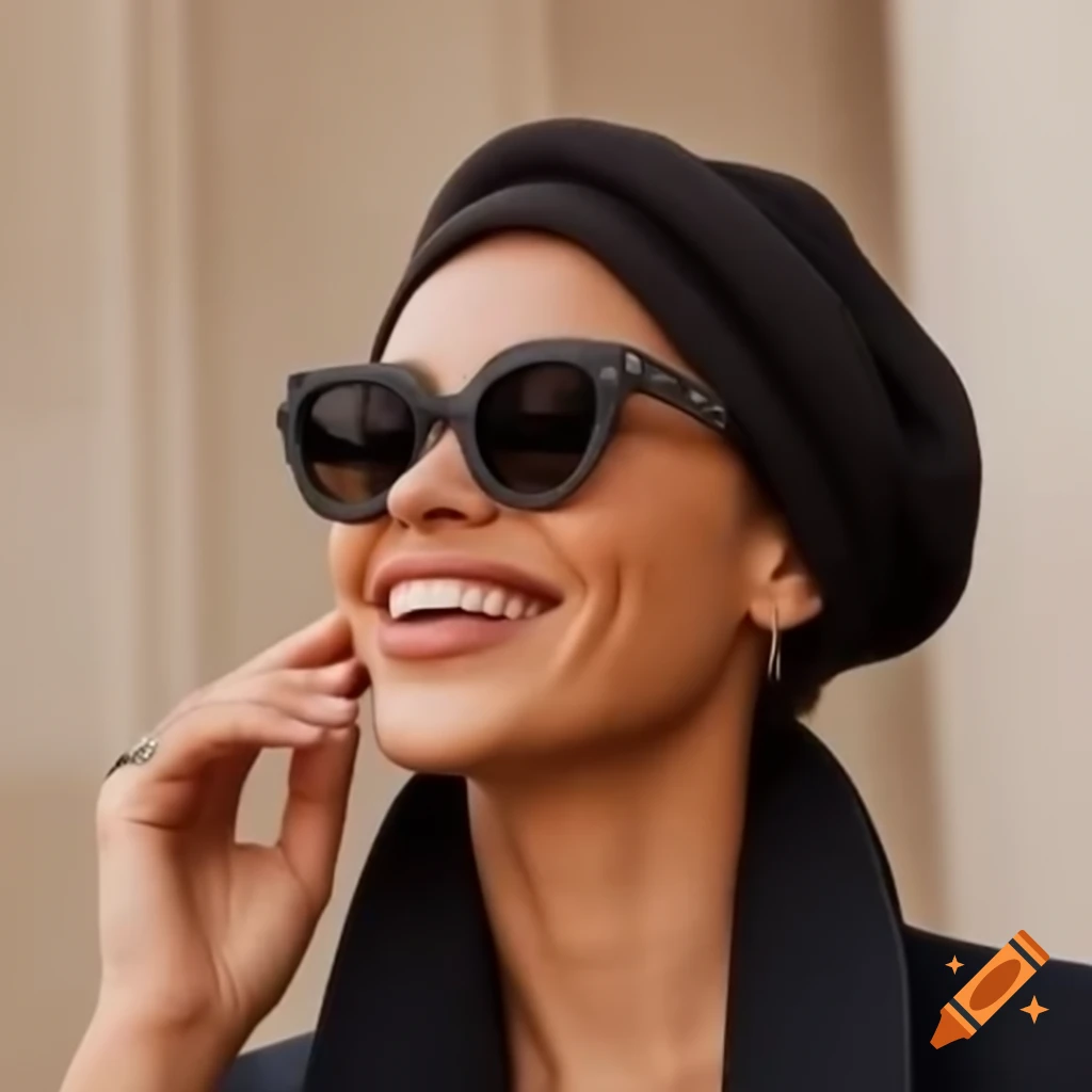 Happy businesswoman wearing glasses in gray suit