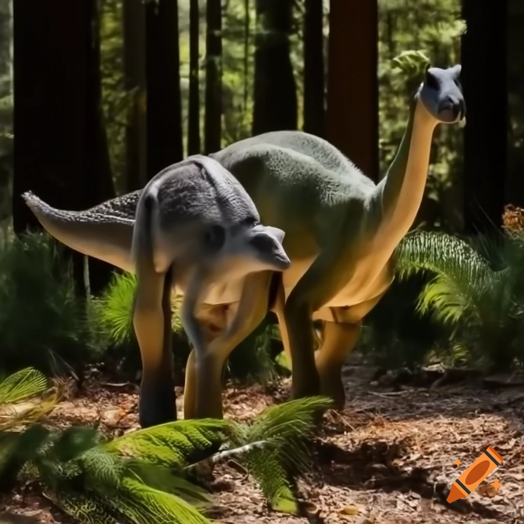Cinnamon and grey striped Pachycephalosaurus in sunny redwood forest clearing