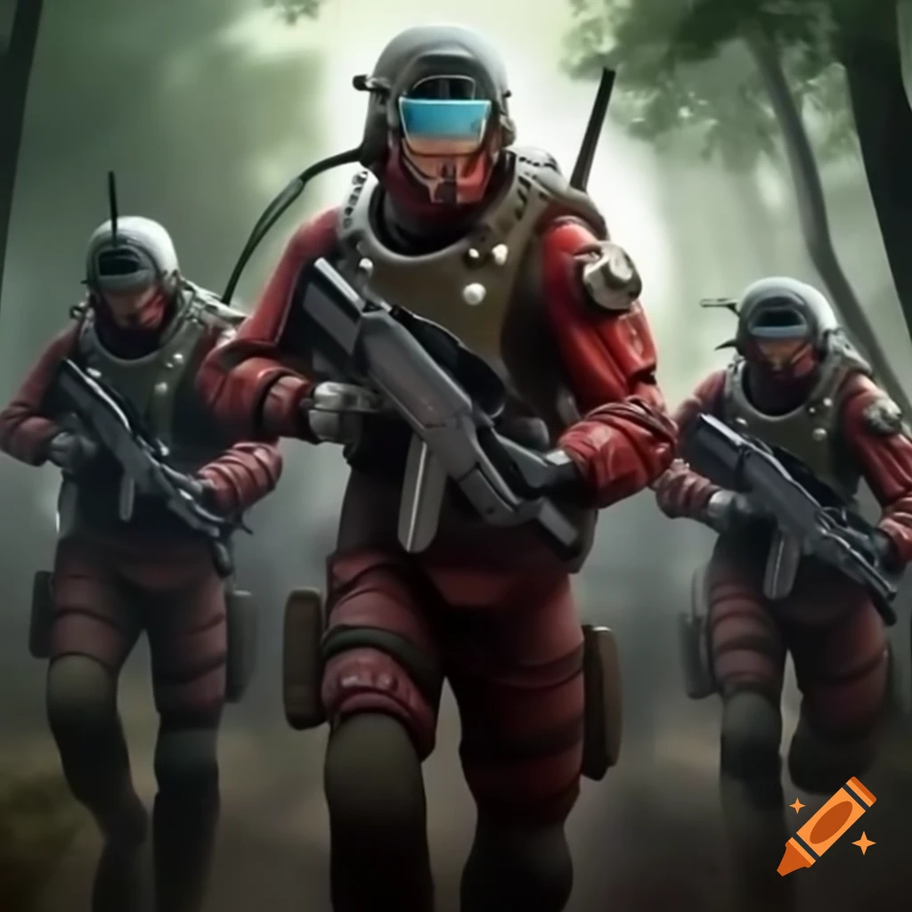 Gallifreyan Timelords in futuristic forest battling with weapons