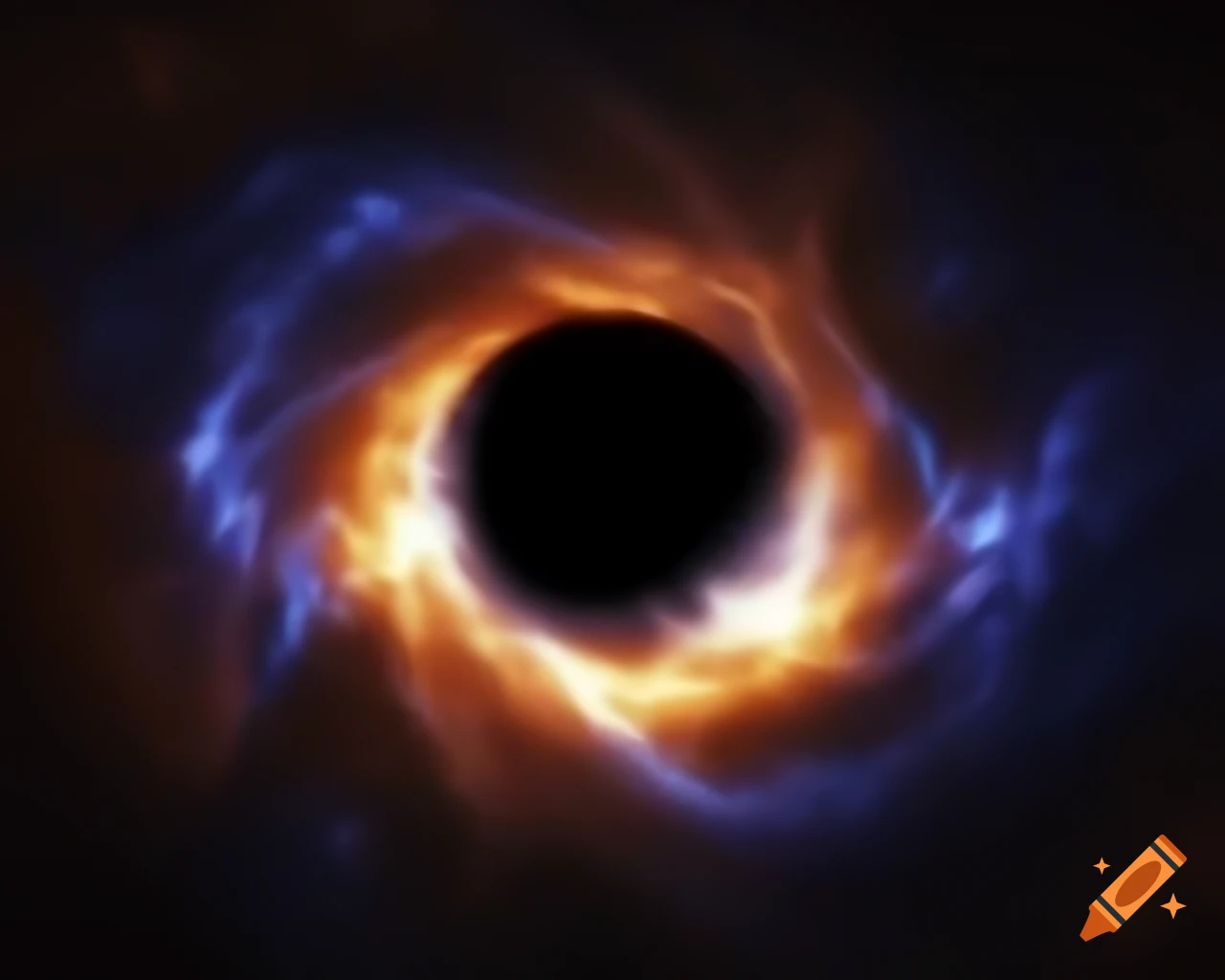 Realistic depiction of a black hole surrounded by stars in dark blue and black tones