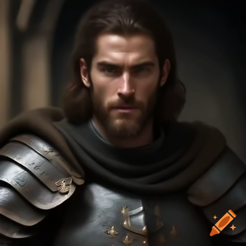 Handsome strong knight in medieval armor