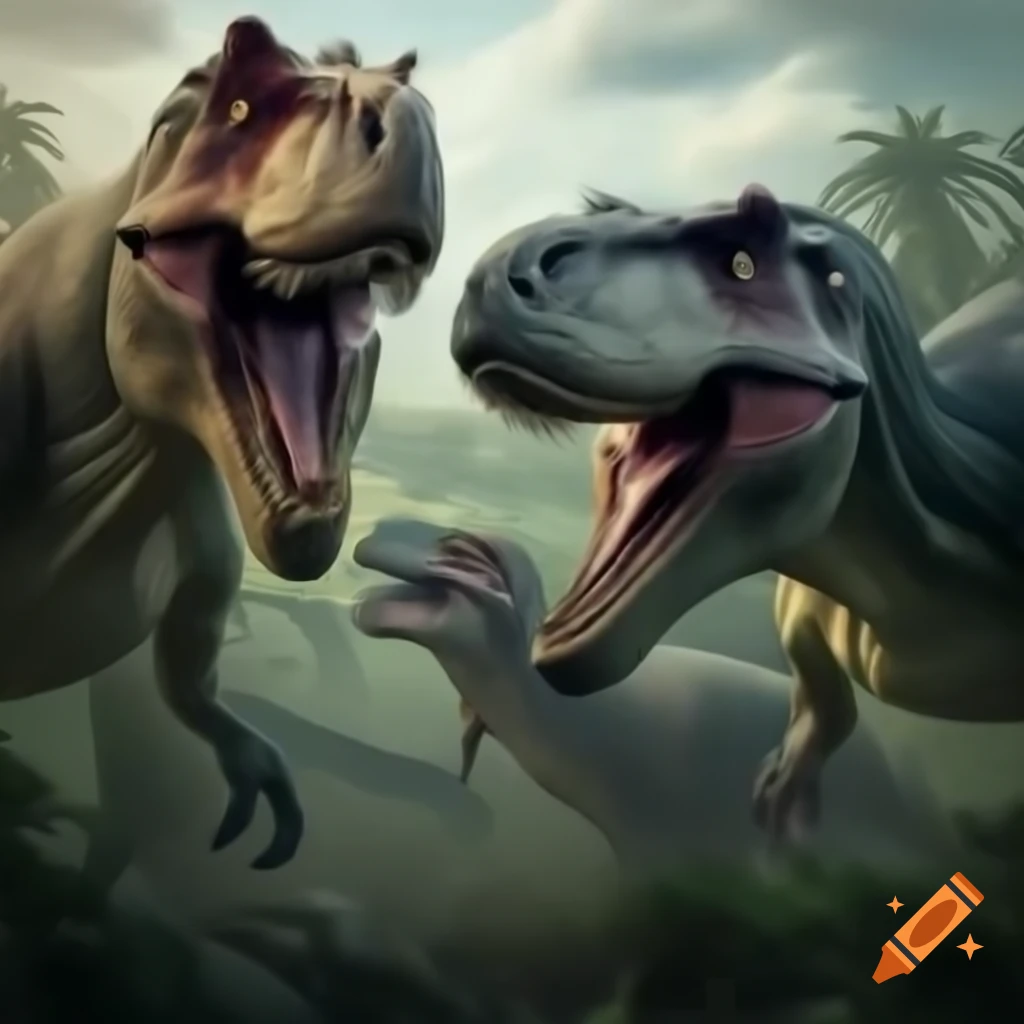Dinosaurs engaged in battle