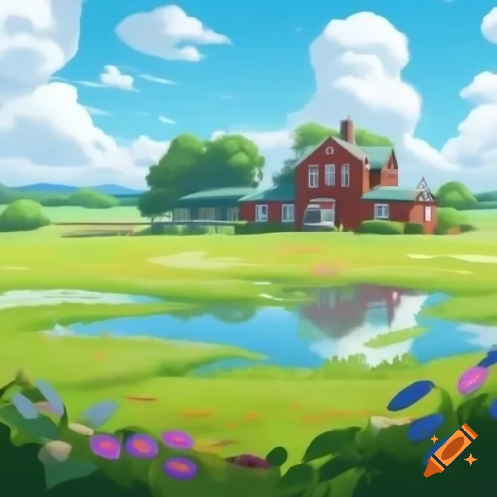 Detailed Oil Painting Of An Aging Farm Featuring A Red Barn And White 