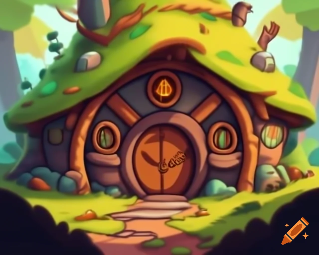 Hobbit house illustration in Scribblenauts Unlimited style