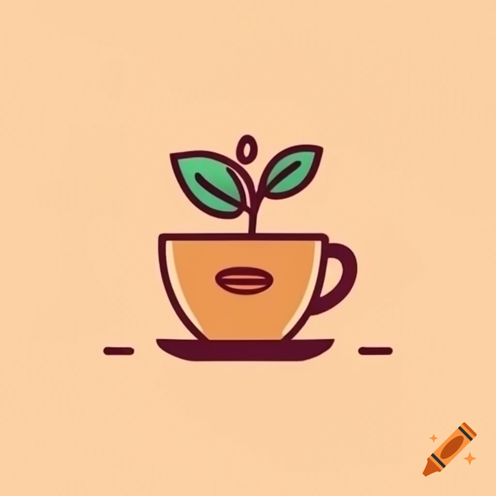 Coffee shop logo featuring coffee cup and coffee plant in warm colors, vector design