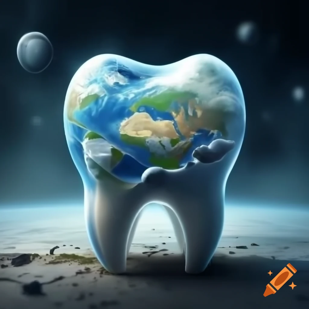Tooth illustration featuring world map design