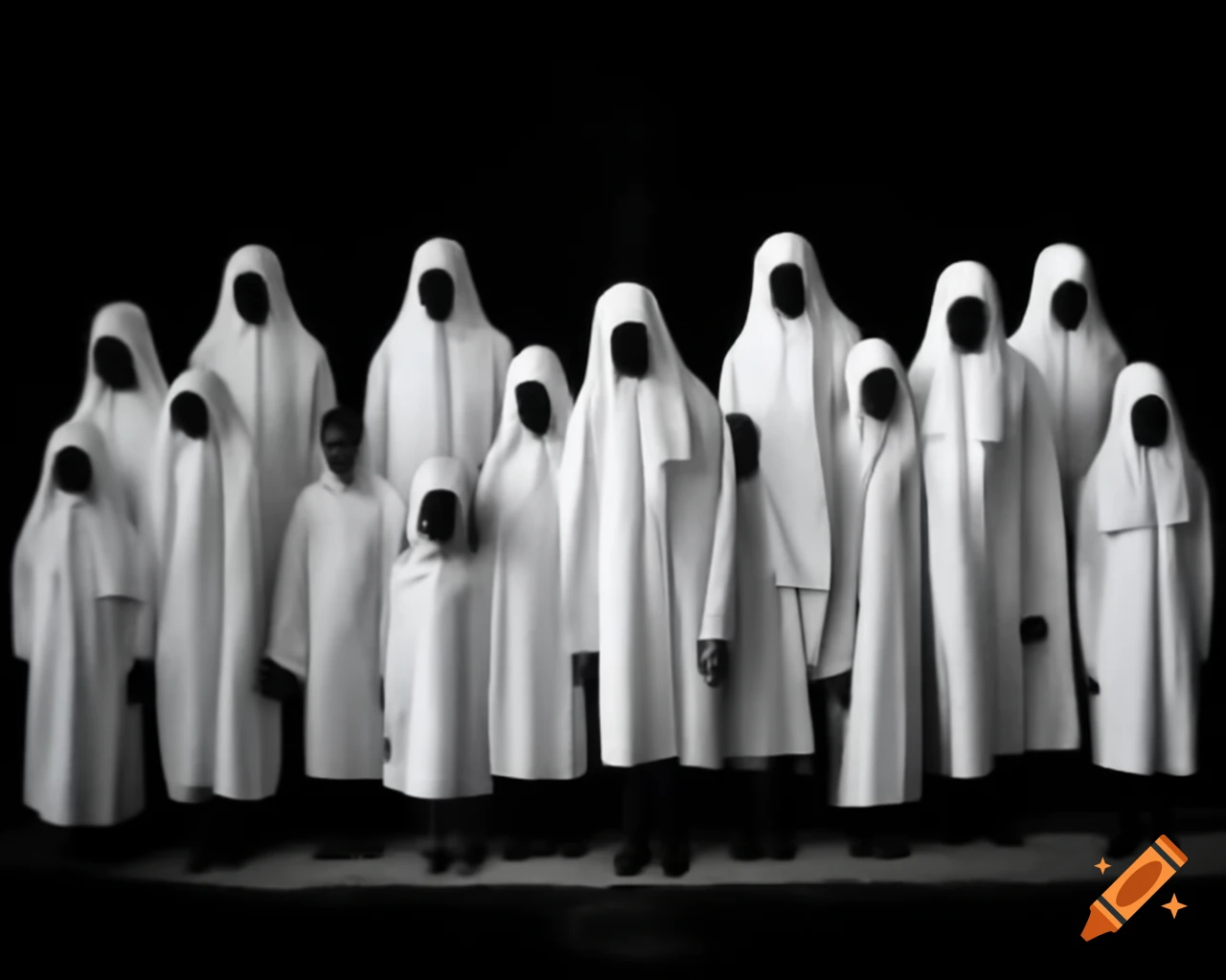 Group of kids wearing long white tunics standing together