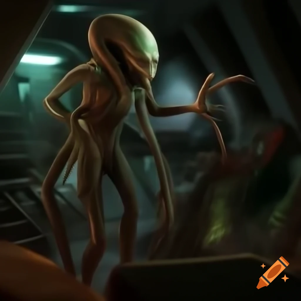 Skrellian aliens guarding the Zarkothian stronghold, ready for defense
