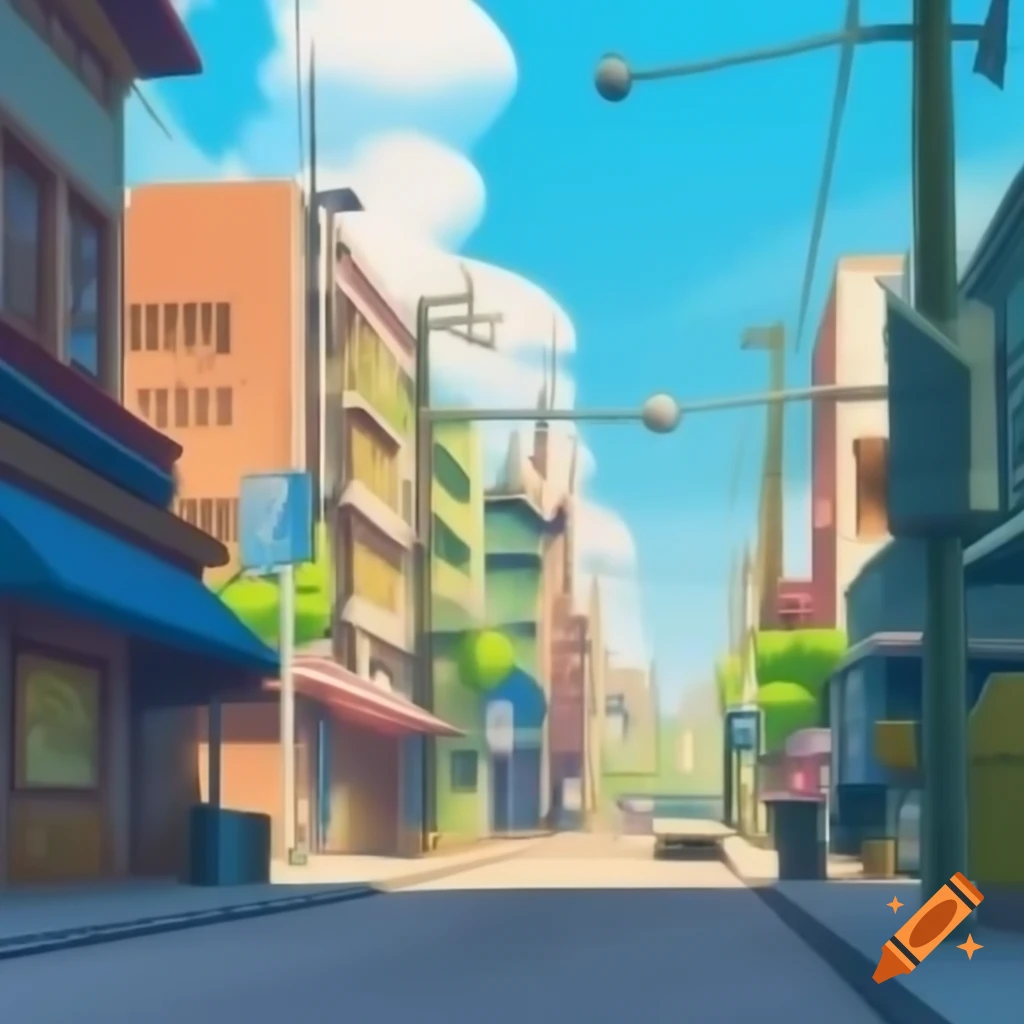 Colorful cartoon depiction of a cityscape