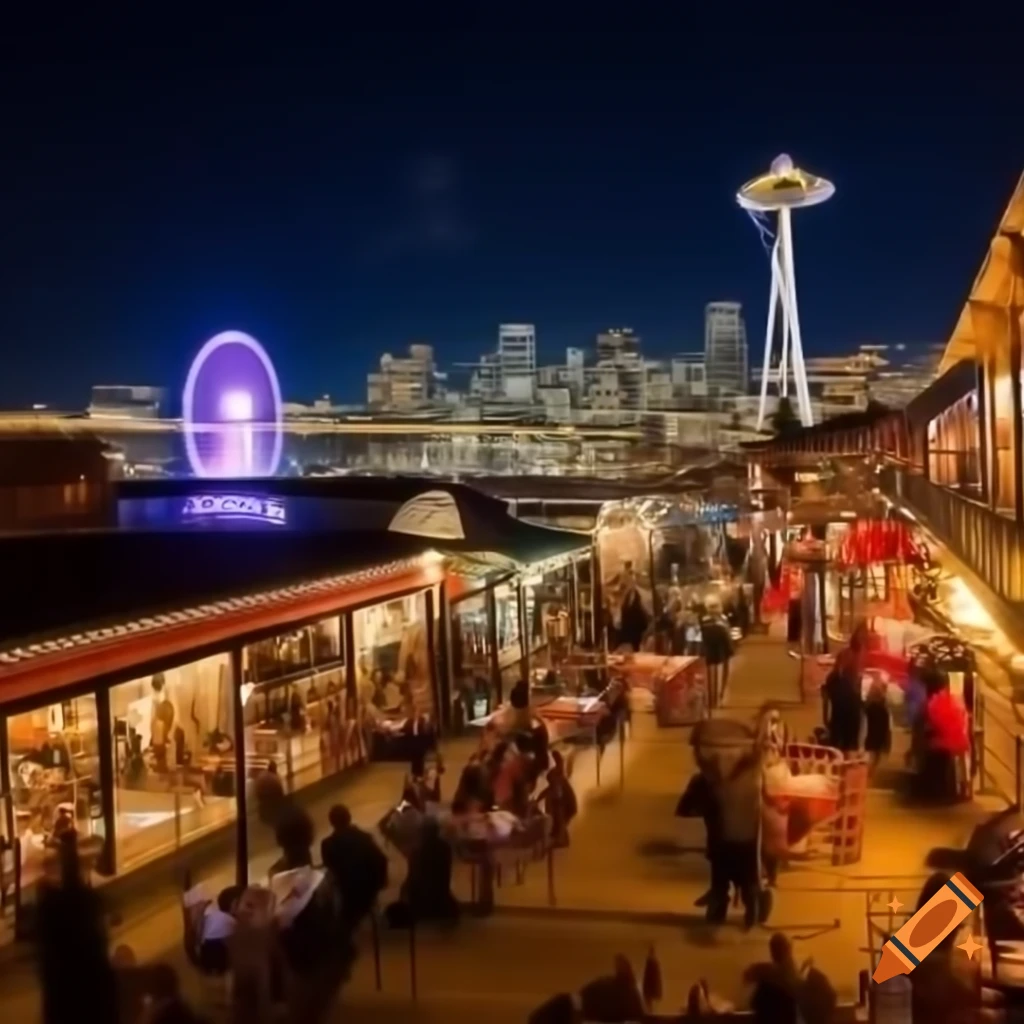 Enchanting nightscape of Seattle with sparkling city lights and the Space Needle