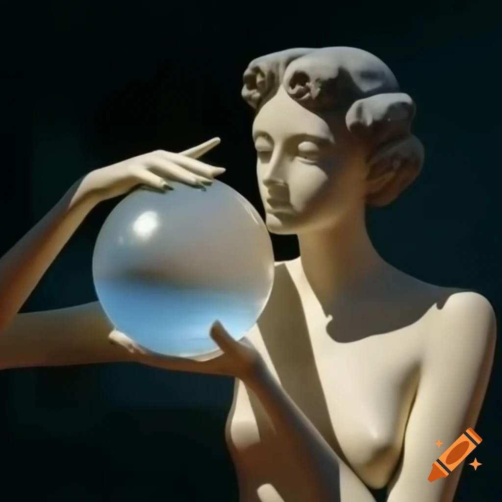 Statue of a woman holding a sphere with transparent background