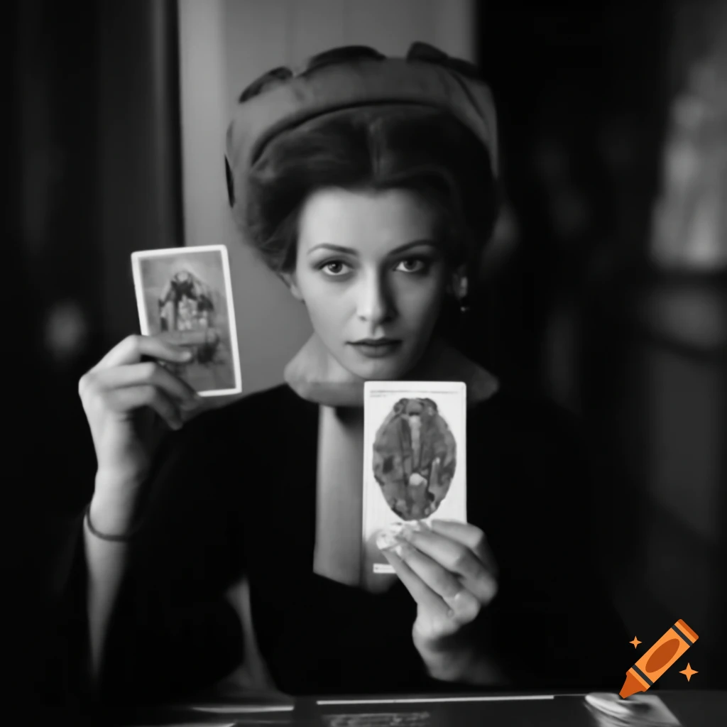 Clara Bow as a fortune teller holding tarot card in Zoltan booth
