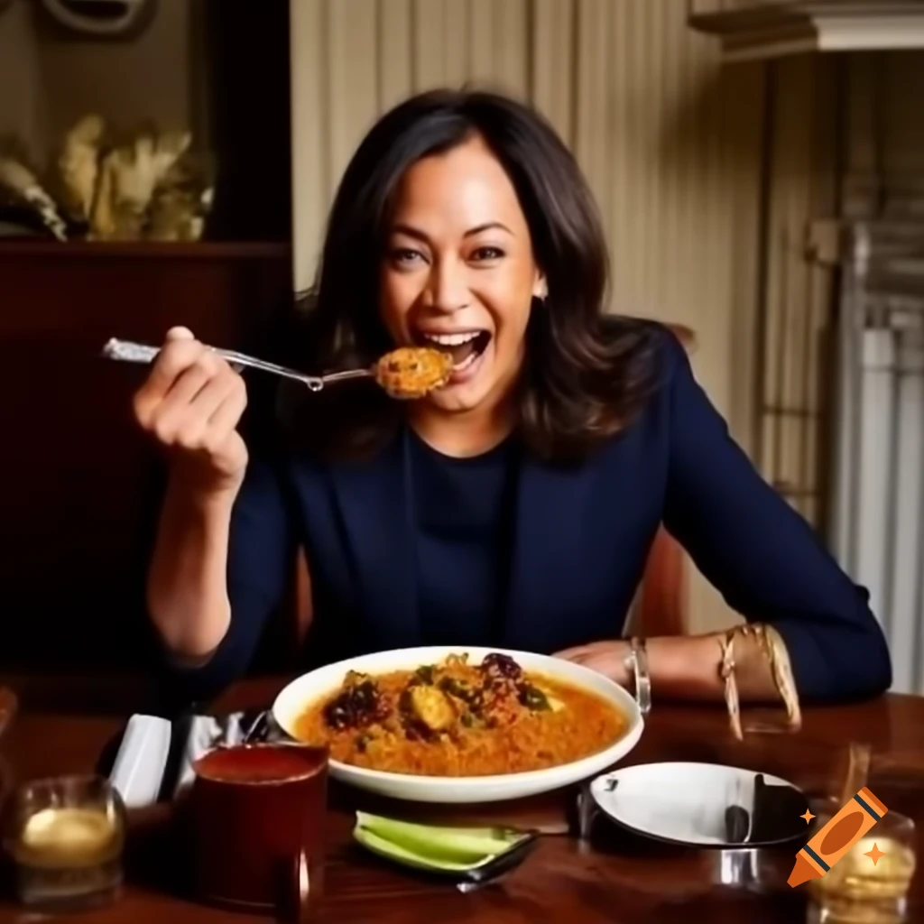Kamala Harris enjoying a plate of curry