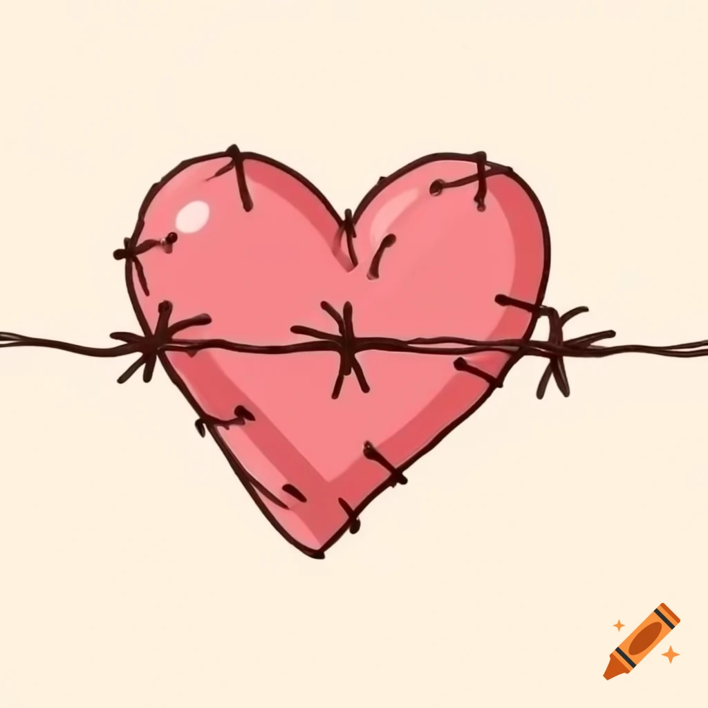 Heart wrapped in barbed wire, symbolizing pain and struggle