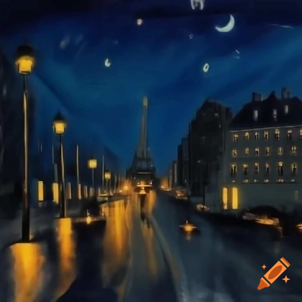 Expressive night scene of Paris with stars, conveying love