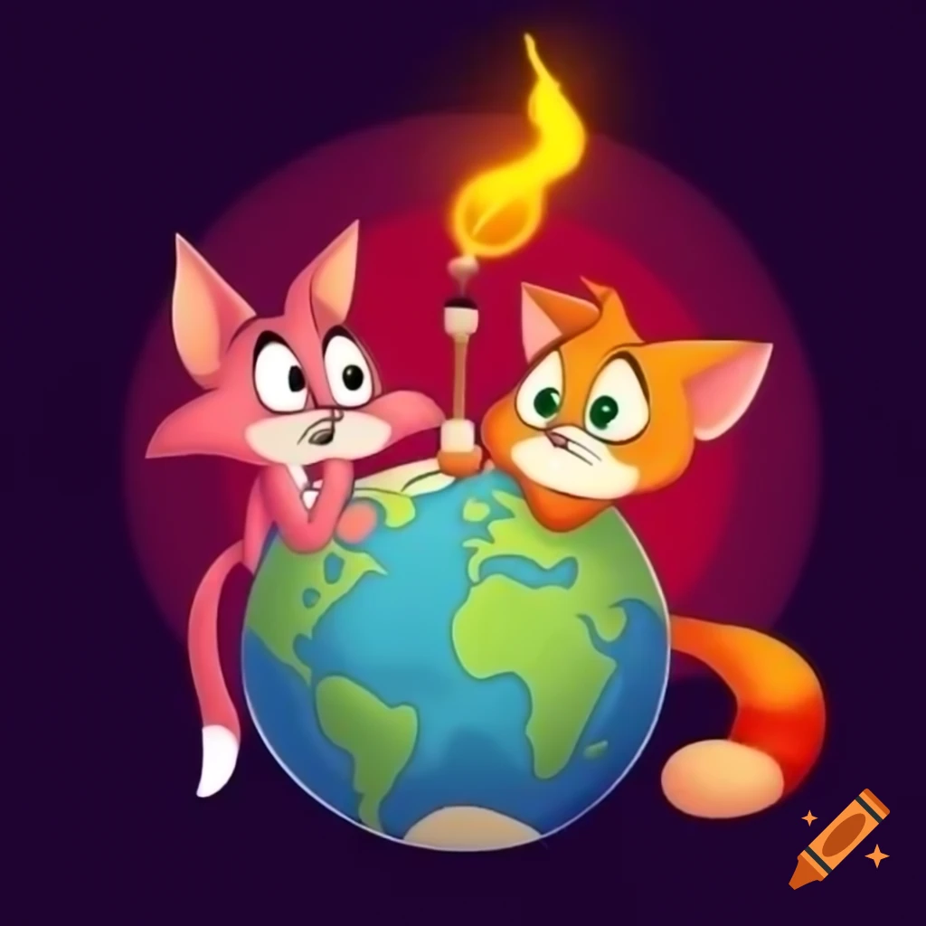 Cartoon characters Pinky and the Brain staring at globe while enjoying coffee