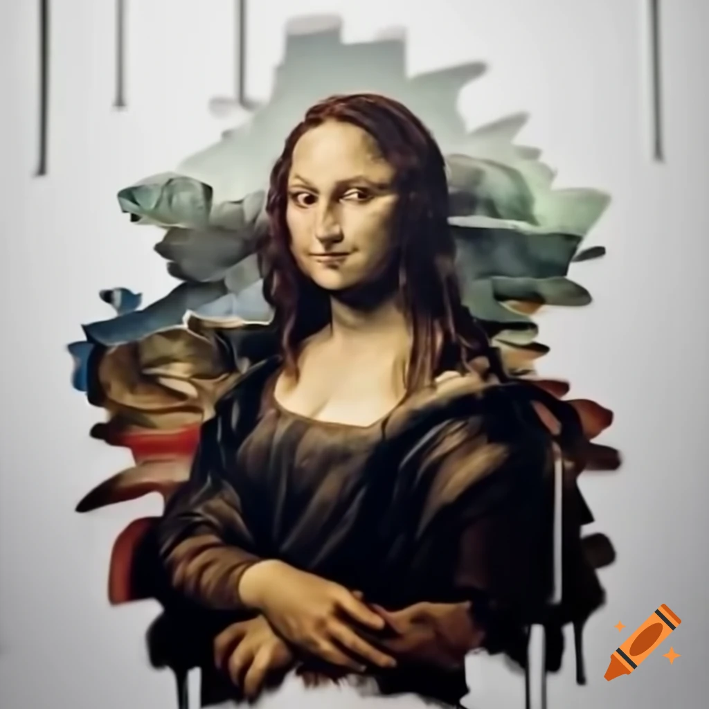 Mona Lisa graffiti in spray paint on white background