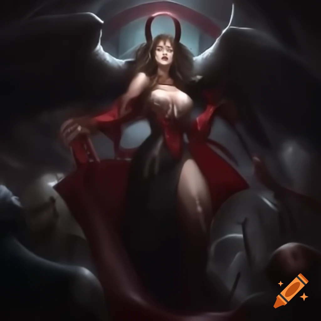 Scene in Queen's chambers on alien mothership with Angel Alien Vampire Goddess