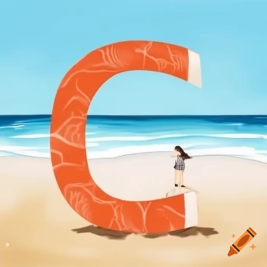 Letter C design featuring a beach scene, simple to draw
