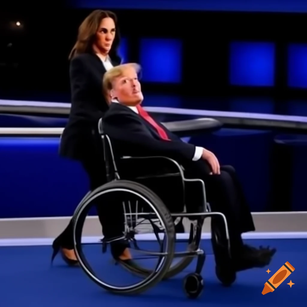 Kamala Harris pushing Trump in wheelchair onto debate stage
