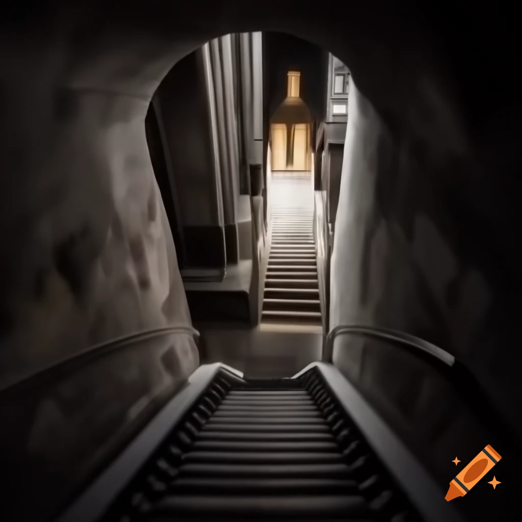 View of stairs leading down into church basement at night