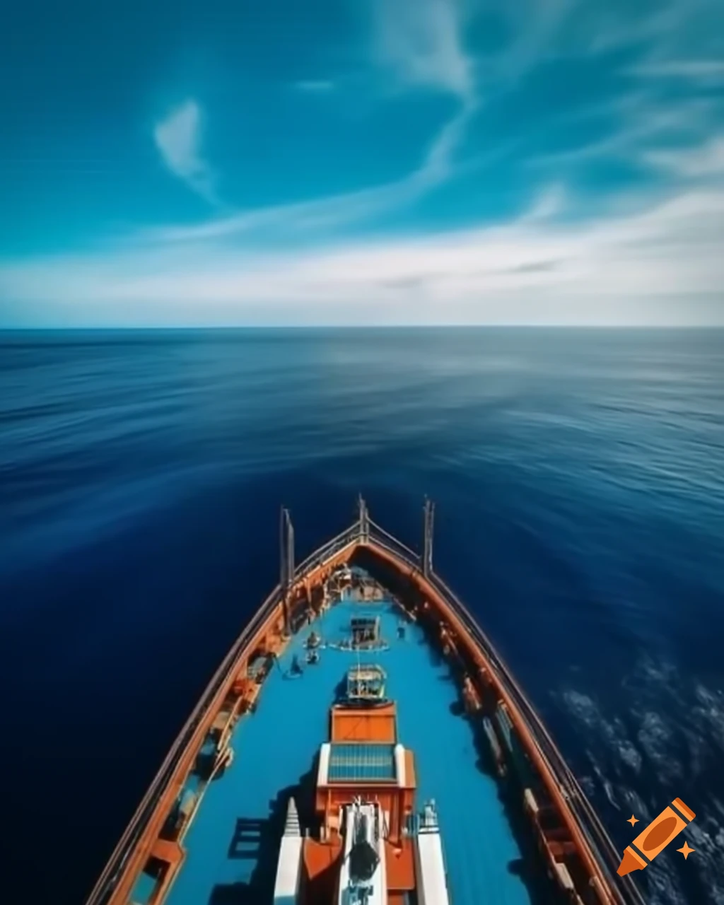 Side view of a big ship sailing in the blue ocean
