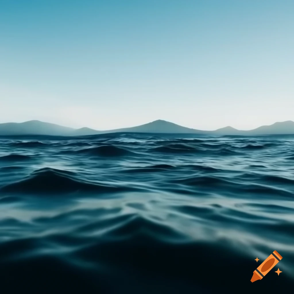 Melancholic mountains with sea waves in serene landscape