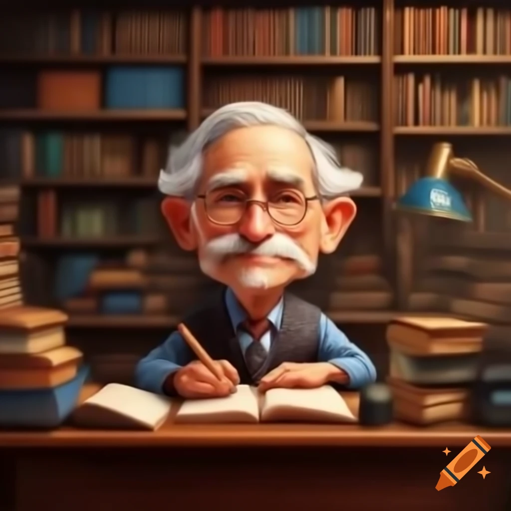 Caricature of a librarian working at a desk