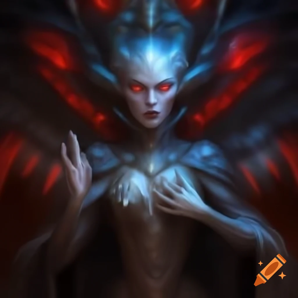 Scene in Queen's chambers aboard alien mothership featuring Angel Alien Vampire Goddess