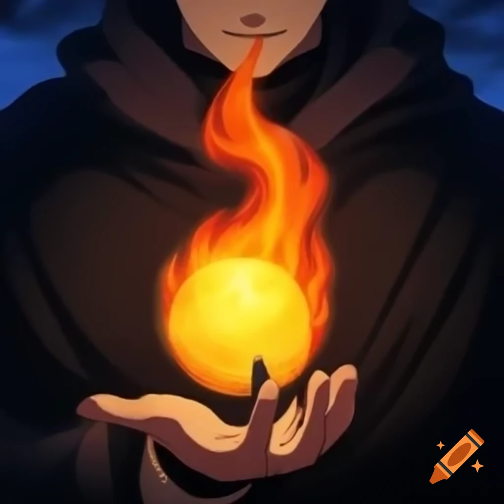 Fireball hovering above man's hand