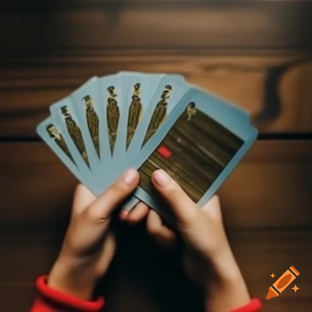 Child's hands holding trading cards